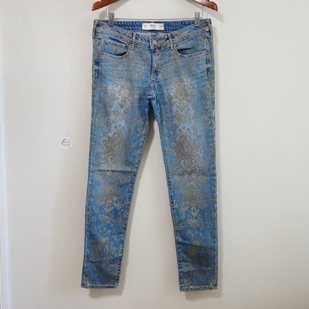 Abercrombie Gold Floral Patterns Jeans Skinny Embossed